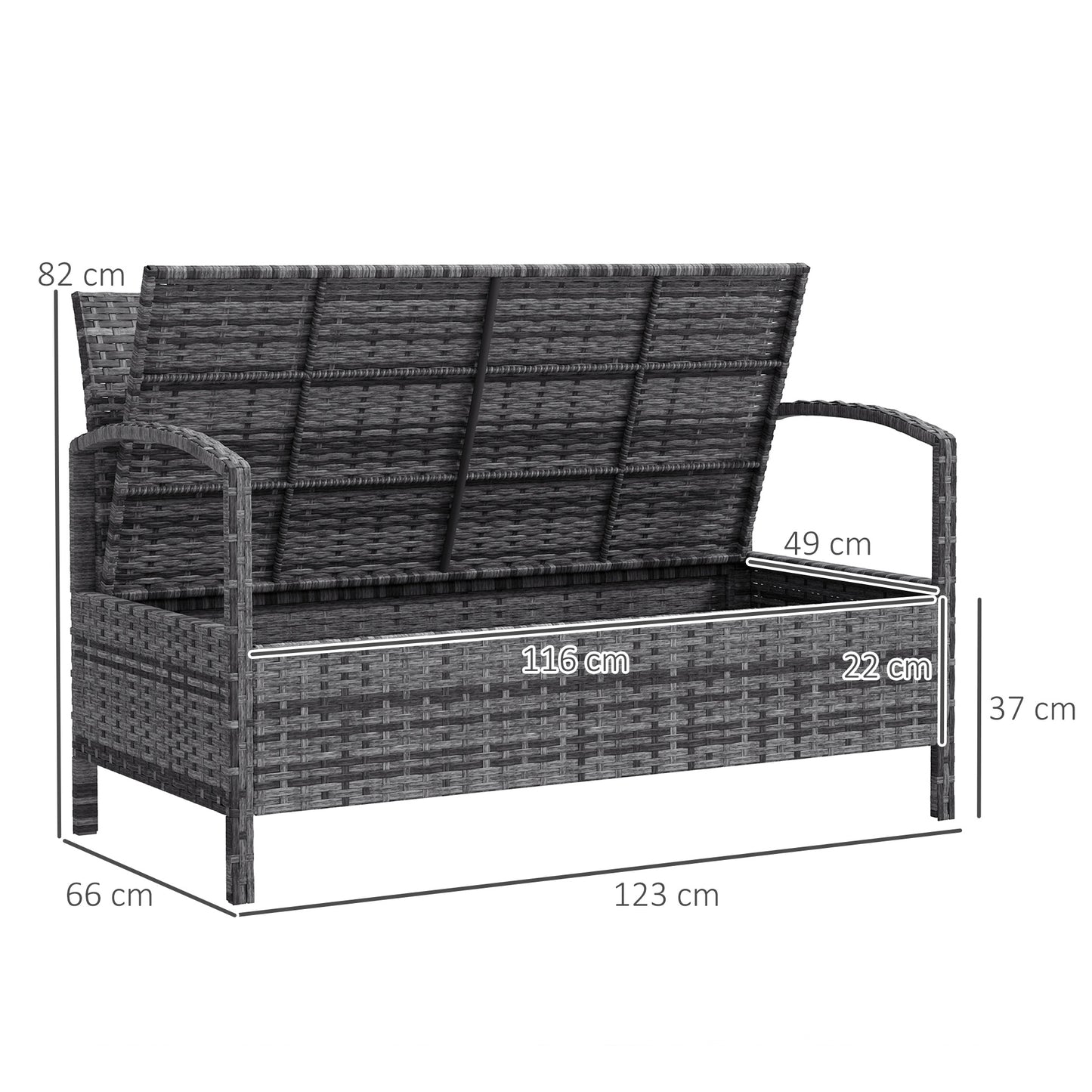 Outsunny 125L Storage Garden Bench With Cushion Grey Two In One Rattan Wicker Seat And Storage Box