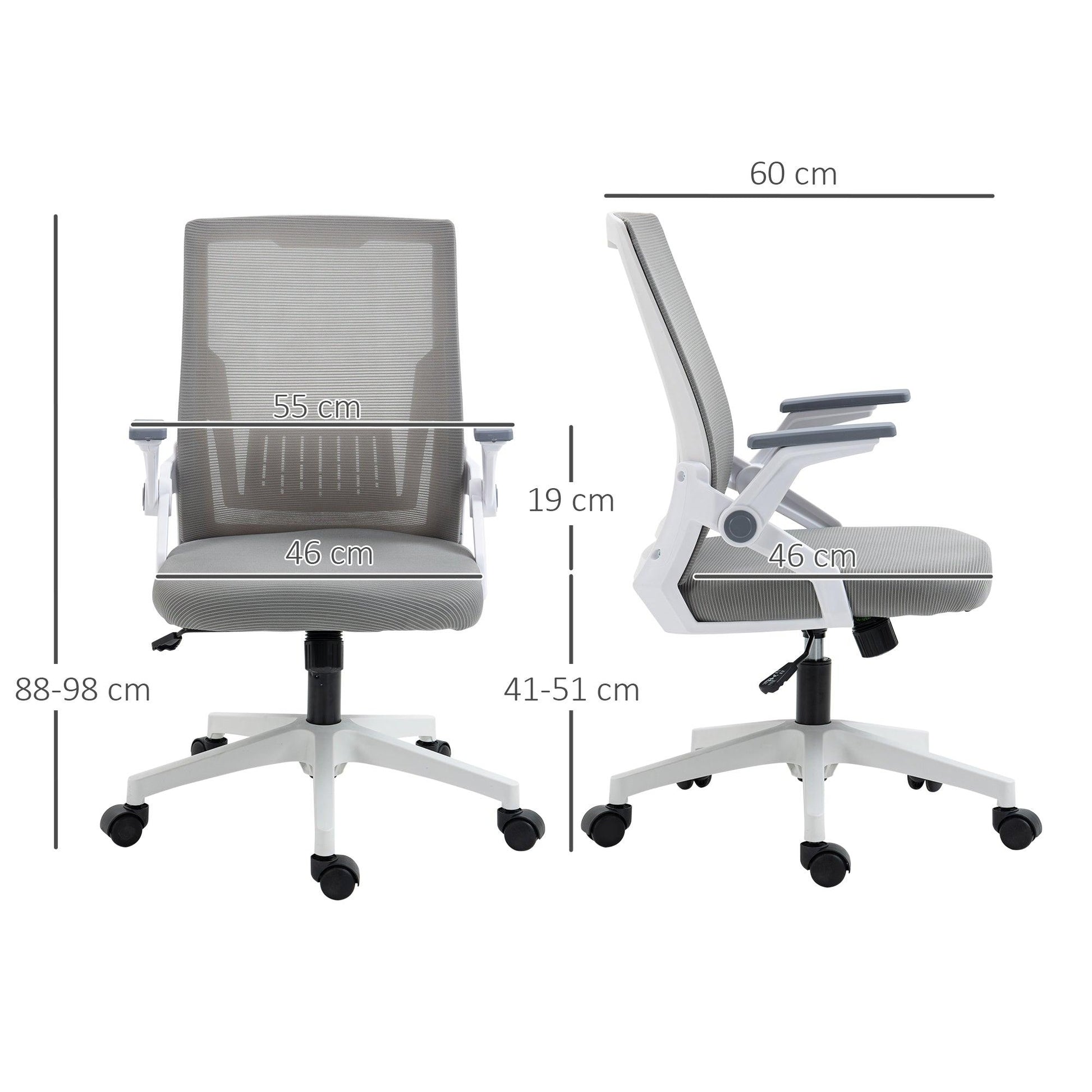 Vinsetto Mesh Office Chair for Home with Lumbar Support, Flip-up Arm, Wheels - ALL4U RETAILER LTD