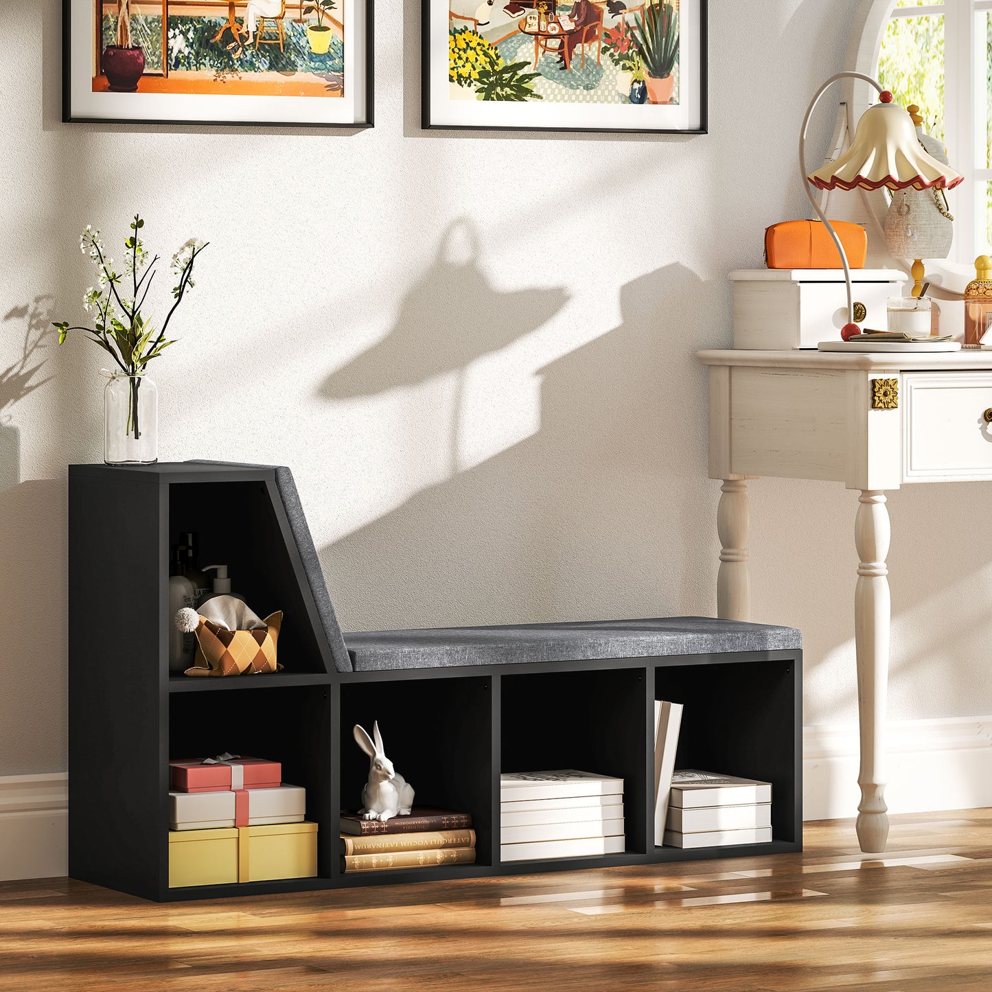 HOMCOM 2 Tier Modern Bookcase With Removable Cushions Storage Shelf For Living Room