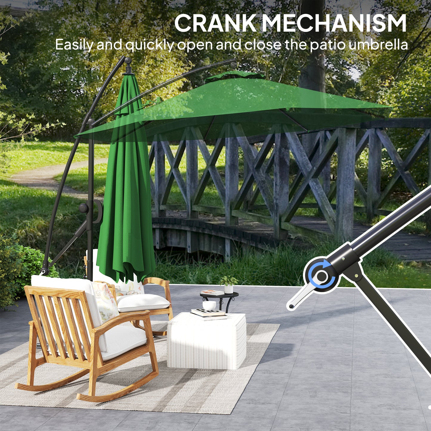 Outsunny 3m Cantilever Parasol With Cover And Wind Straps Banana Patio Umbrella Crank Tilt UPF50Plus Green