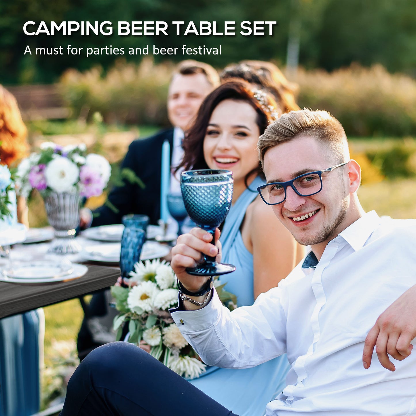 Outsunny Folding Picnic Table with 2 Benches 3 Piece Outdoor Dining Set for 4 Plastic Top Steel Frame Dark Grey
