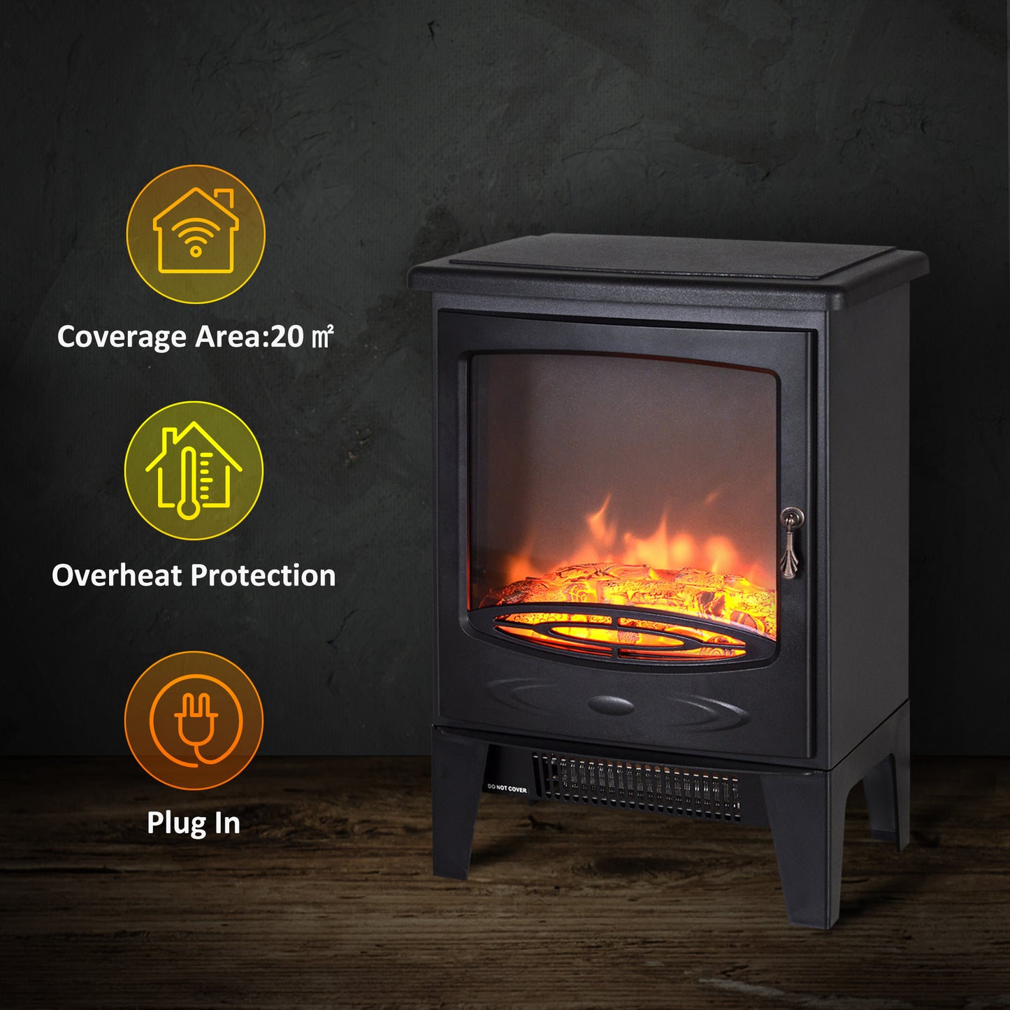 HOMCOM Freestanding Electric Heater with Faux Flame Effect and Safety Thermostat - 950W/1850W Tempered Glass Design - ALL4U RETAILER LTD