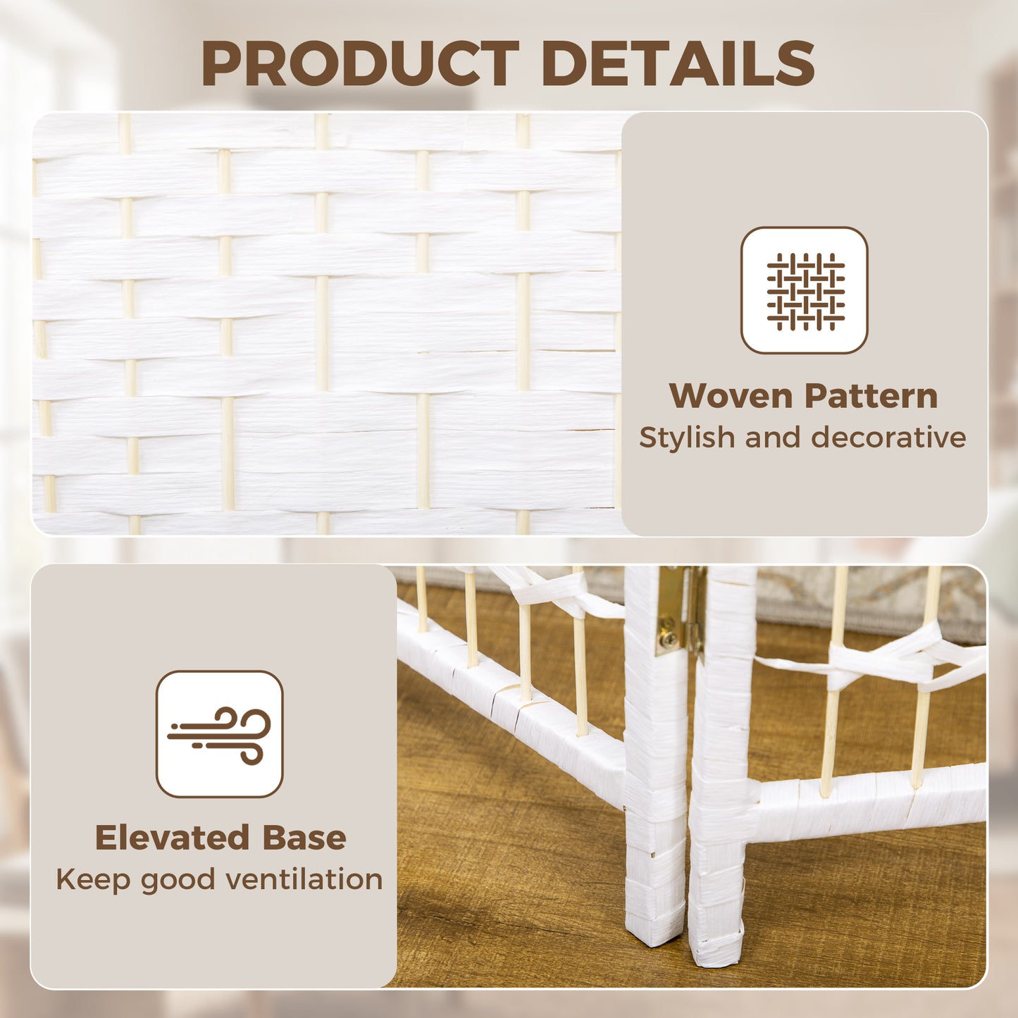 HOMCOM Six Panel Folding Room Divider Privacy Screen Paravent Partition Separator For Living Room And Bedroom White
