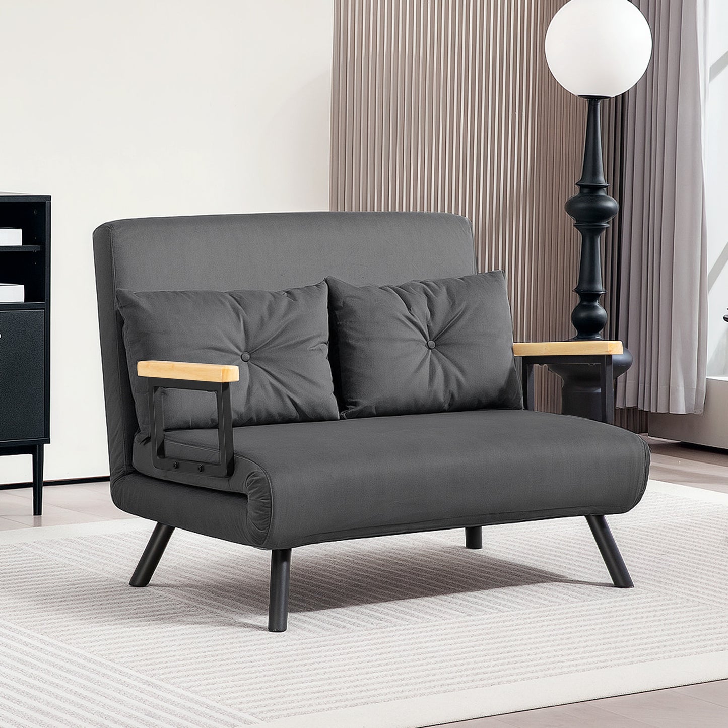 HOMCOM 4 In 1 Velvet Feel Double Sofa Bed With Pillows Dark Grey Perfect For Living Rooms And Guest Rooms