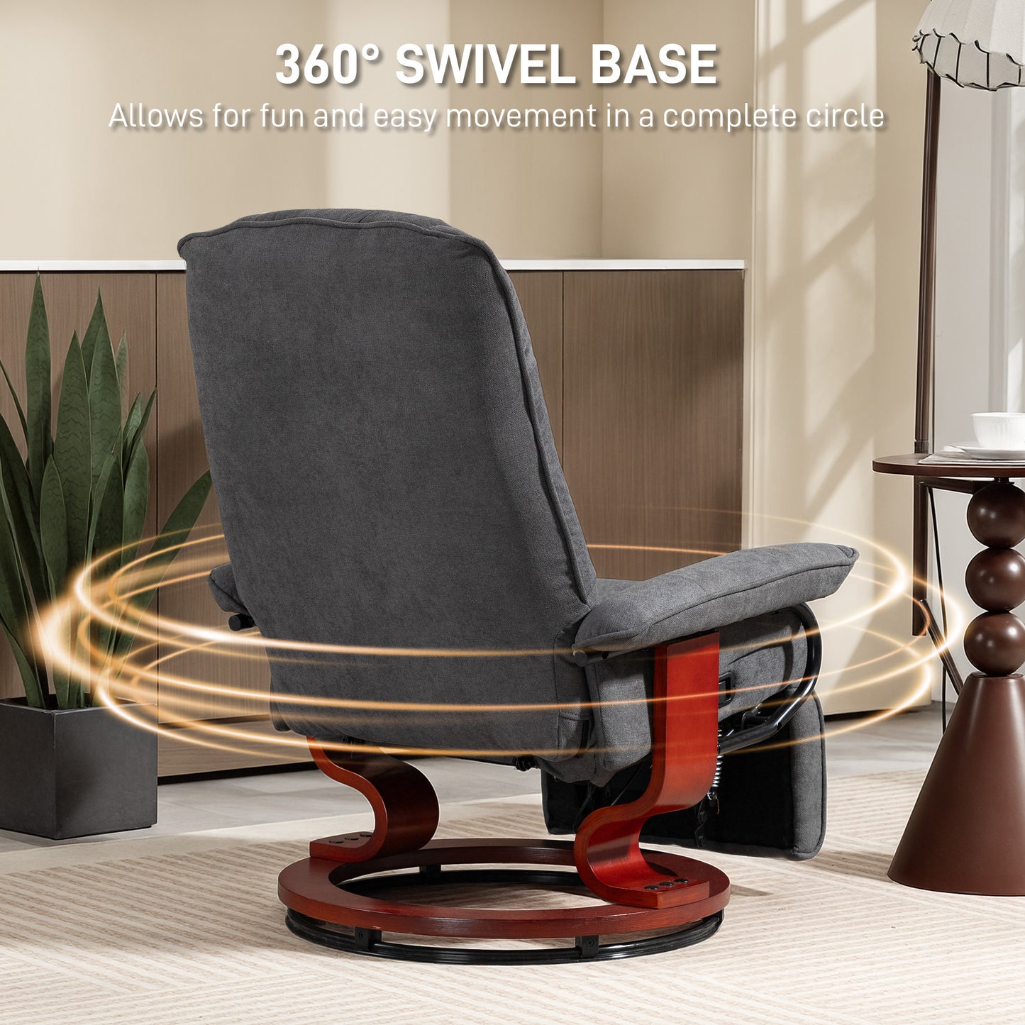 HOMCOM Reclining Swivel Chair With Manual Footrest In Grey Upholstered Armchair For Living Room And Home Office Comfort