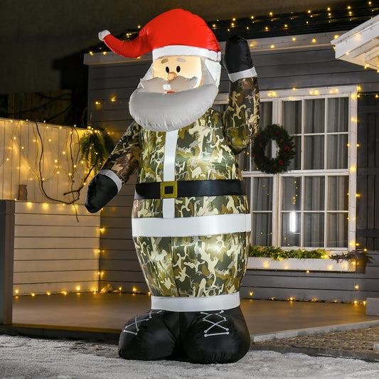 HOMCOM 8ft Camo Santa Inflatable with LED Lights for Xmas - ALL4U RETAILER LTD