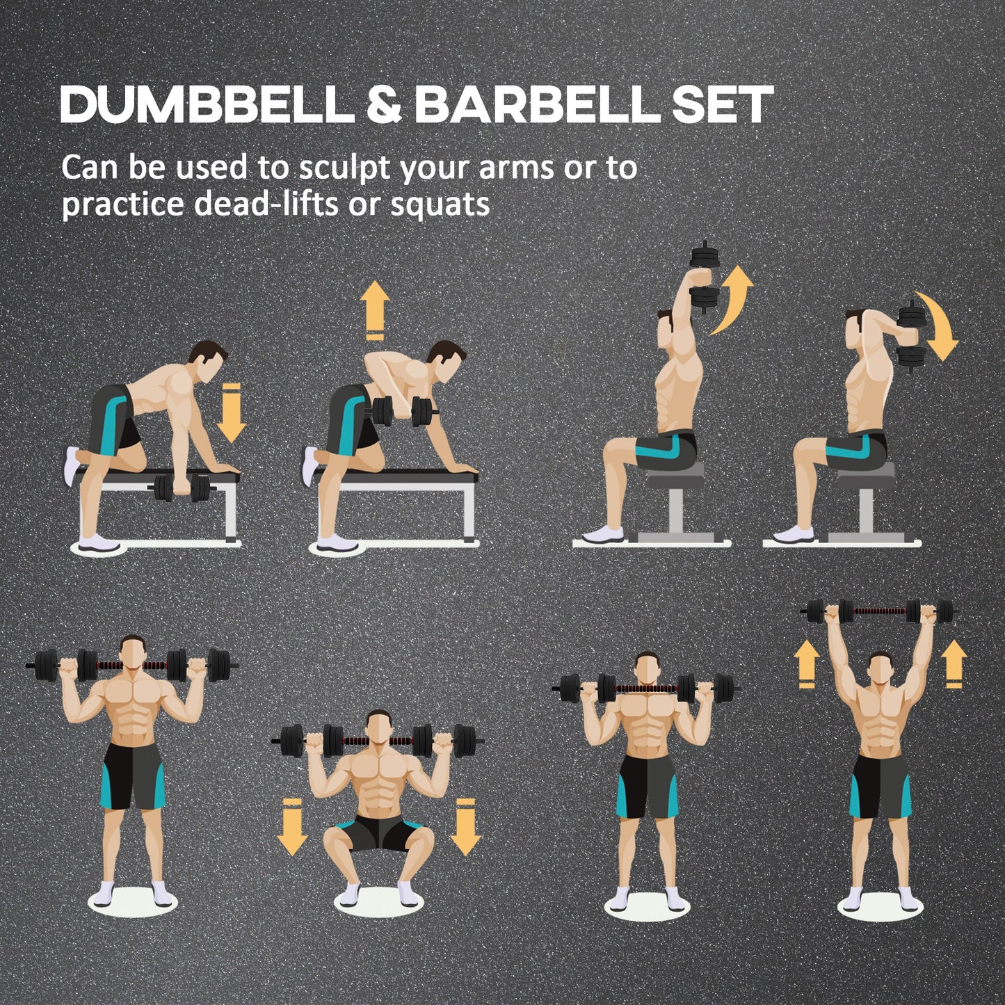 HOMCOM 20kg Versatile Adjustable Dumbbells and Barbell Weight Set for Home and Gym Fitness, Black - ALL4U RETAILER LTD