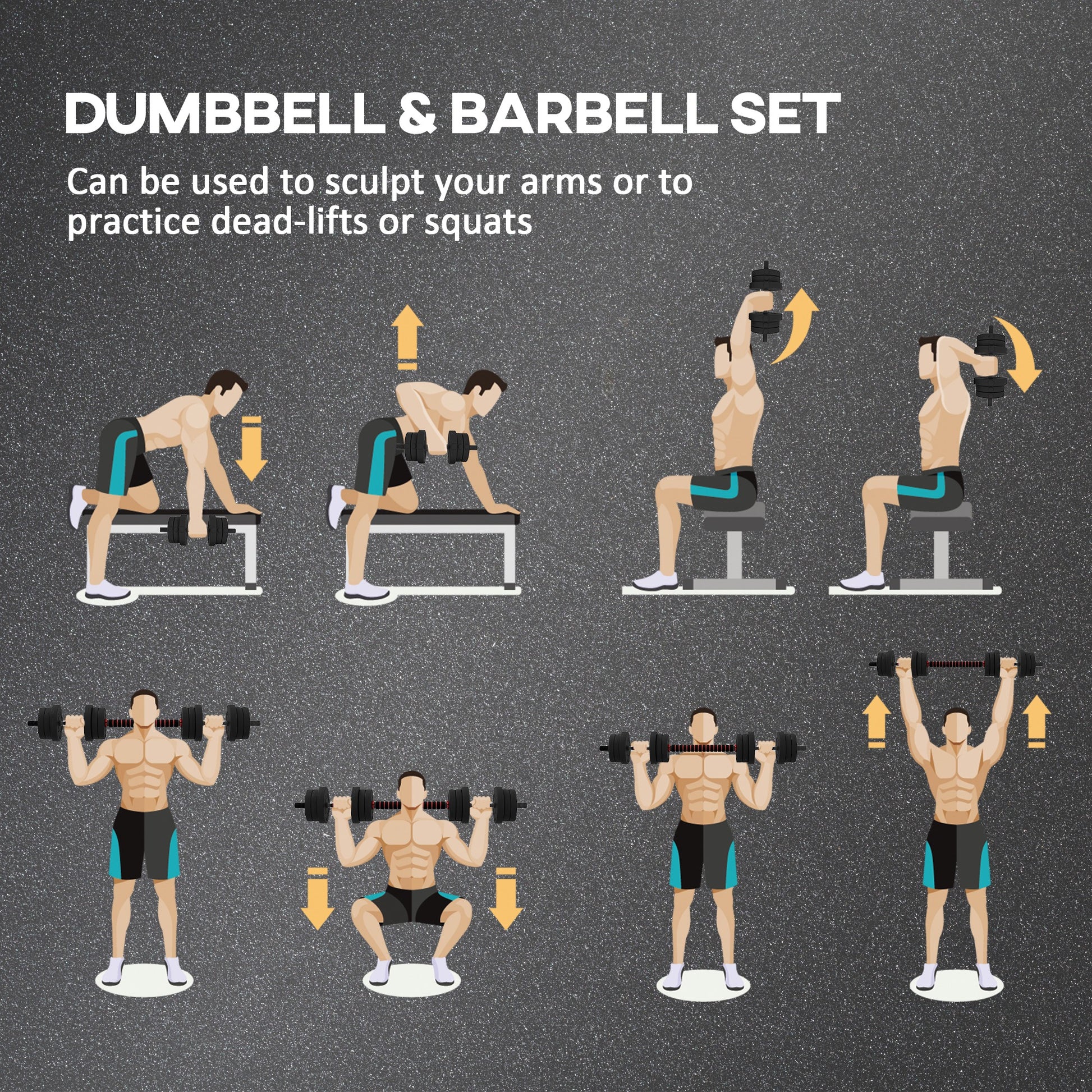 HOMCOM 20kg Versatile Adjustable Dumbbells and Barbell Weight Set for Home and Gym Fitness, Black - ALL4U RETAILER LTD