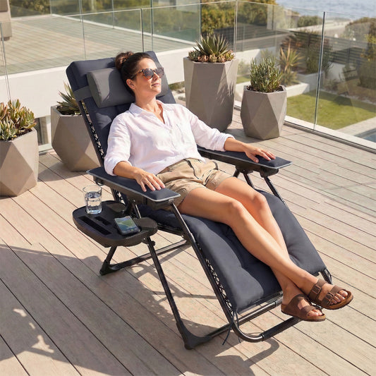 Outsunny Zero Gravity Chair Folding Sun Lounger Reclining Chair With Arm Pads Cushion Cup Holder Headrest Dark Gray