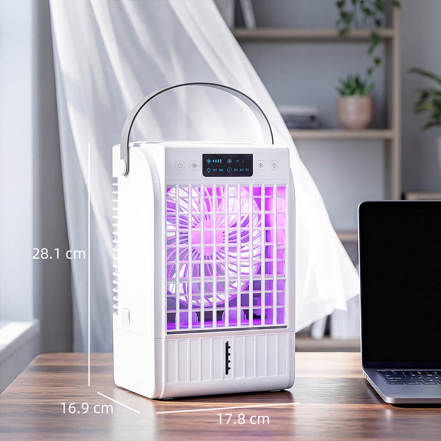 HOMCOM Portable 4 In 1 Air Conditioner And Mini Cooler With 4 Wind Speeds 2 Cool Mist RGB LED Light White