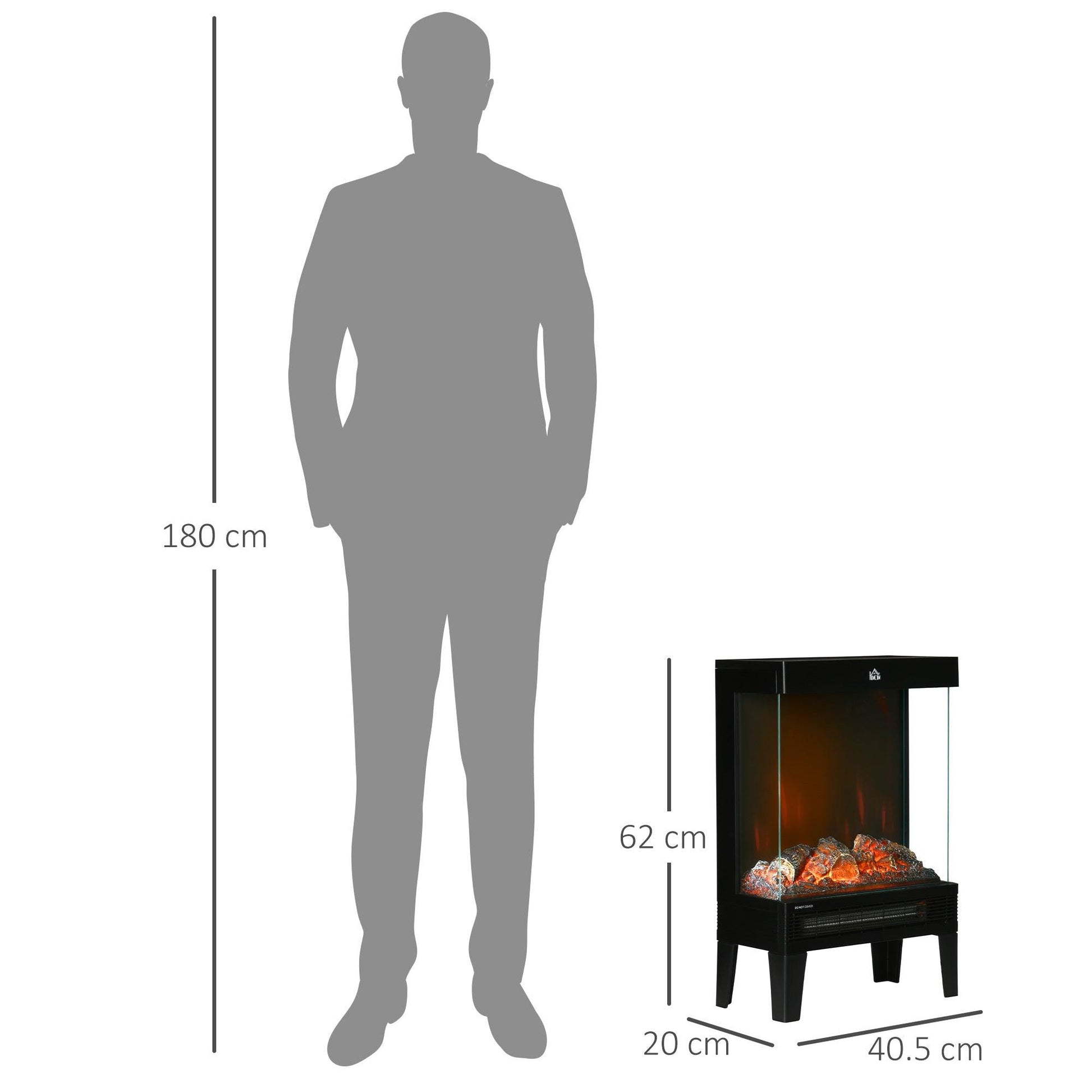 HOMCOM 180° Charming Electric Fireplace Heater, Quiet Freestanding Stove, Black - ALL4U RETAILER LTD