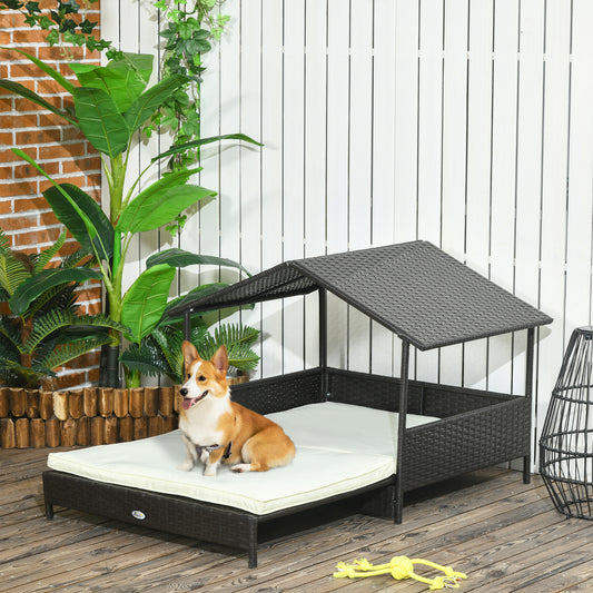 PawHut Expandable Elevated Canine Lounge Bed with Weather-Resistant Canopy and Removable Cushion for Small to Medium Dogs - ALL4U RETAILER LTD