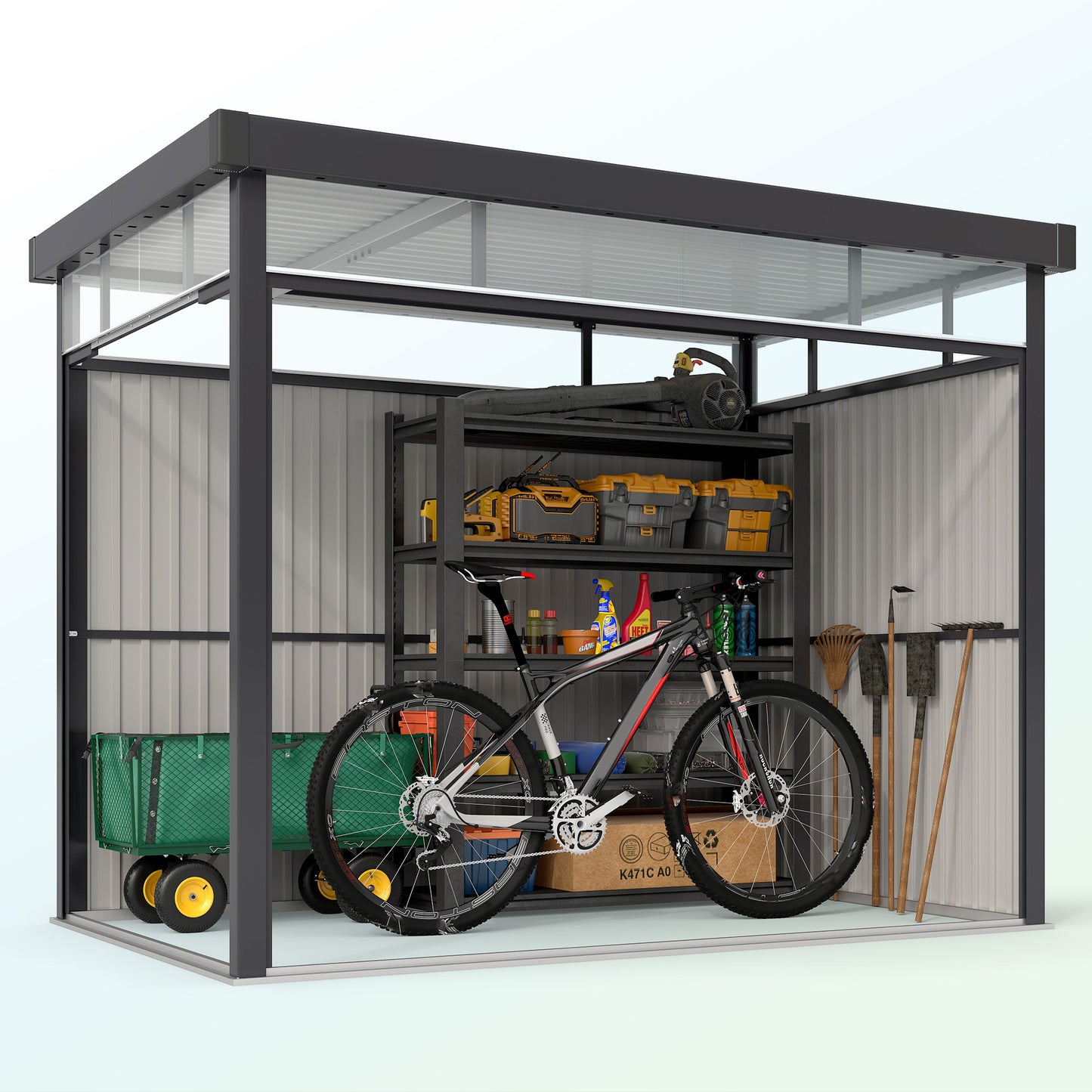 Outsunny 5.3 by 8.5 ft Galvanised Steel Garden Shed With Roof Windows Lockable Wide Door For Outdoor Tool Storage