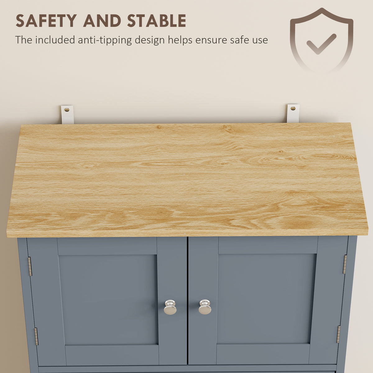 HOMCOM Grey Blue Freestanding Kitchen Cabinet With Doors Drawer And Shelves