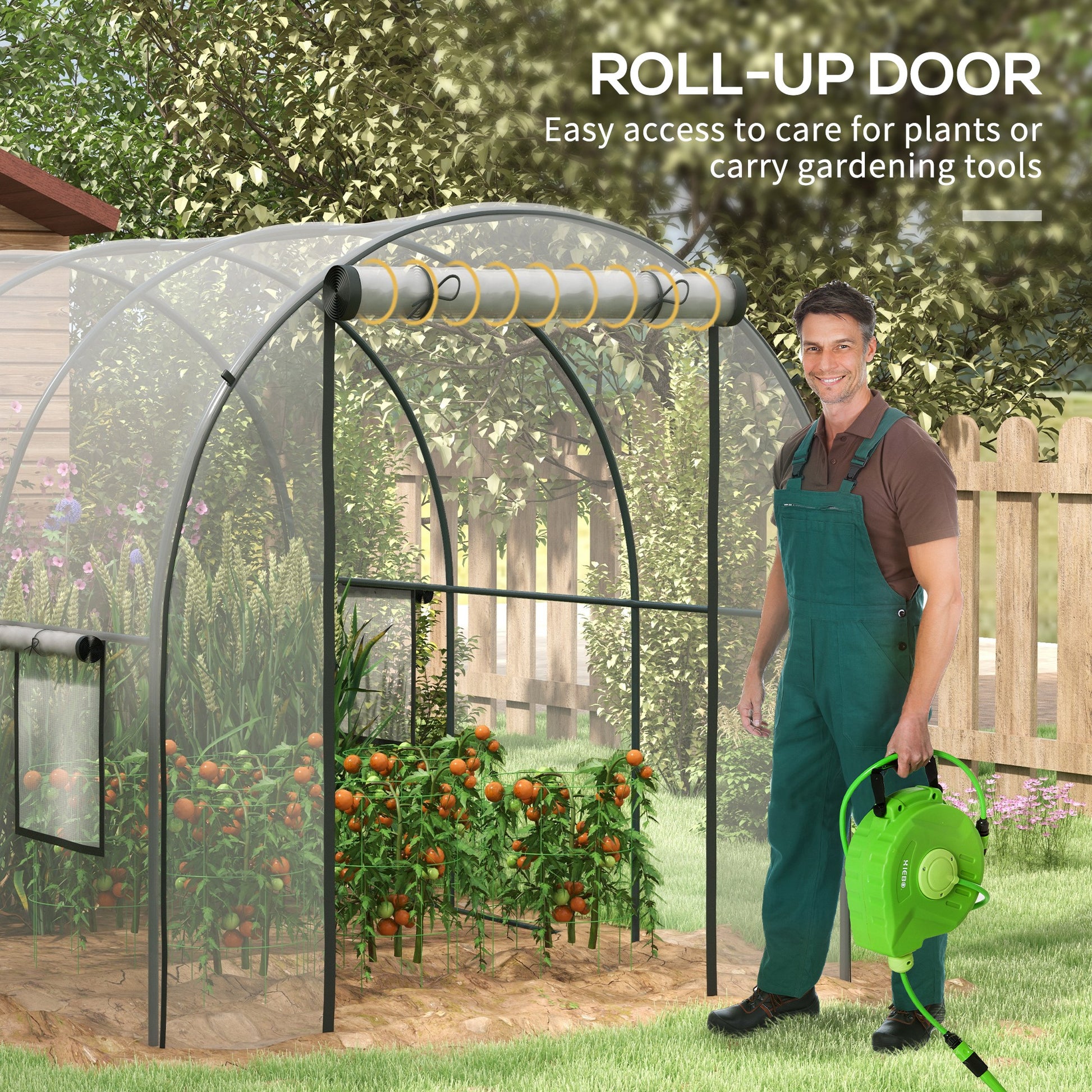 Outsunny Outdoor Walk-In Polytunnel Greenhouse with Clear Plastic Cover, Roll-Up Door, and Mesh Windows - 3x2m Steel Frame - ALL4U RETAILER LTD