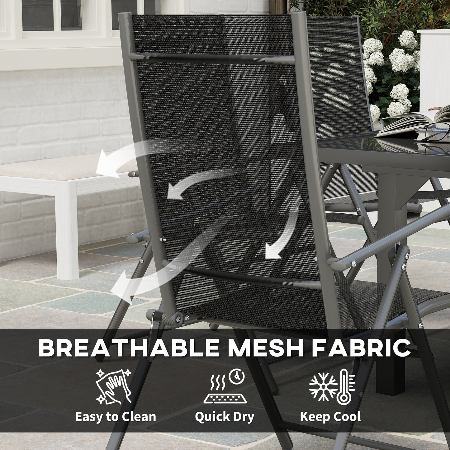 Outsunny 7 Piece Outdoor Dining Set With Extendable Table And 6 Folding Chairs For Patio Balcony Deck Grey