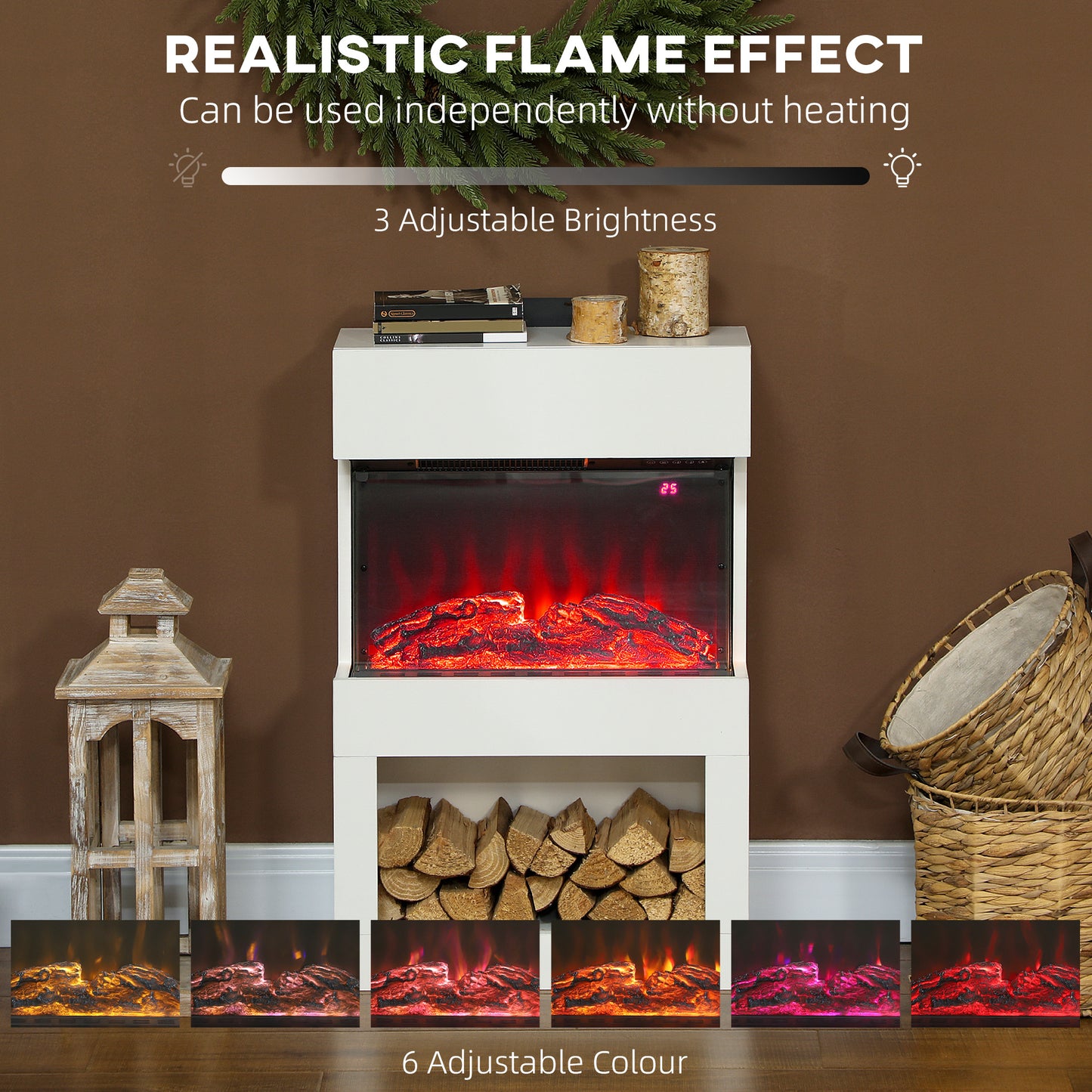HOMCOM 19 Inch Electric Fireplace With Surround Mantel 3D Flame 1000W 2000W White Remote Timer 3 Sided View