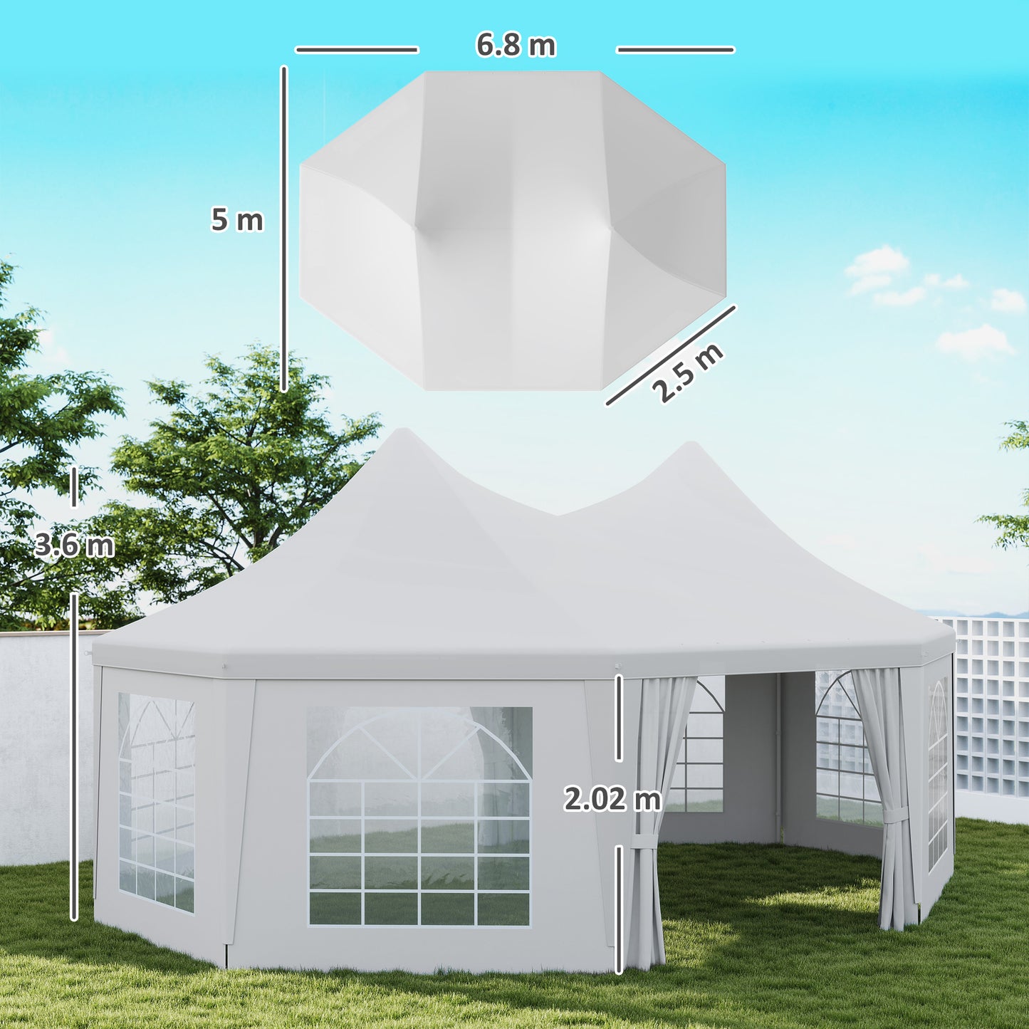 Outsunny 6.8 By 5m Octagonal Marquee Gazebo White High Roof With Galvanised Steel Frame