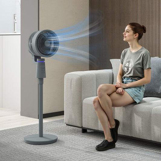 HOMCOM Pedestal Air Circulation Fan With Oscillation Grey Light Off 3 Speeds Ideal For Home And Bedroom Use