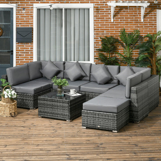 Outsunny 8 Pieces Patio Rattan Sofa Set Garden Furniture Set for Outdoor Grey - ALL4U RETAILER LTD