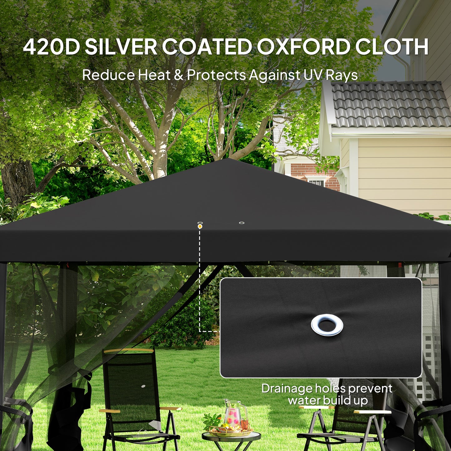 Outsunny 3 X 3 M Pop Up Gazebo With 420D Canopy Removable Mesh Sidewall Netting Carry Bag Black