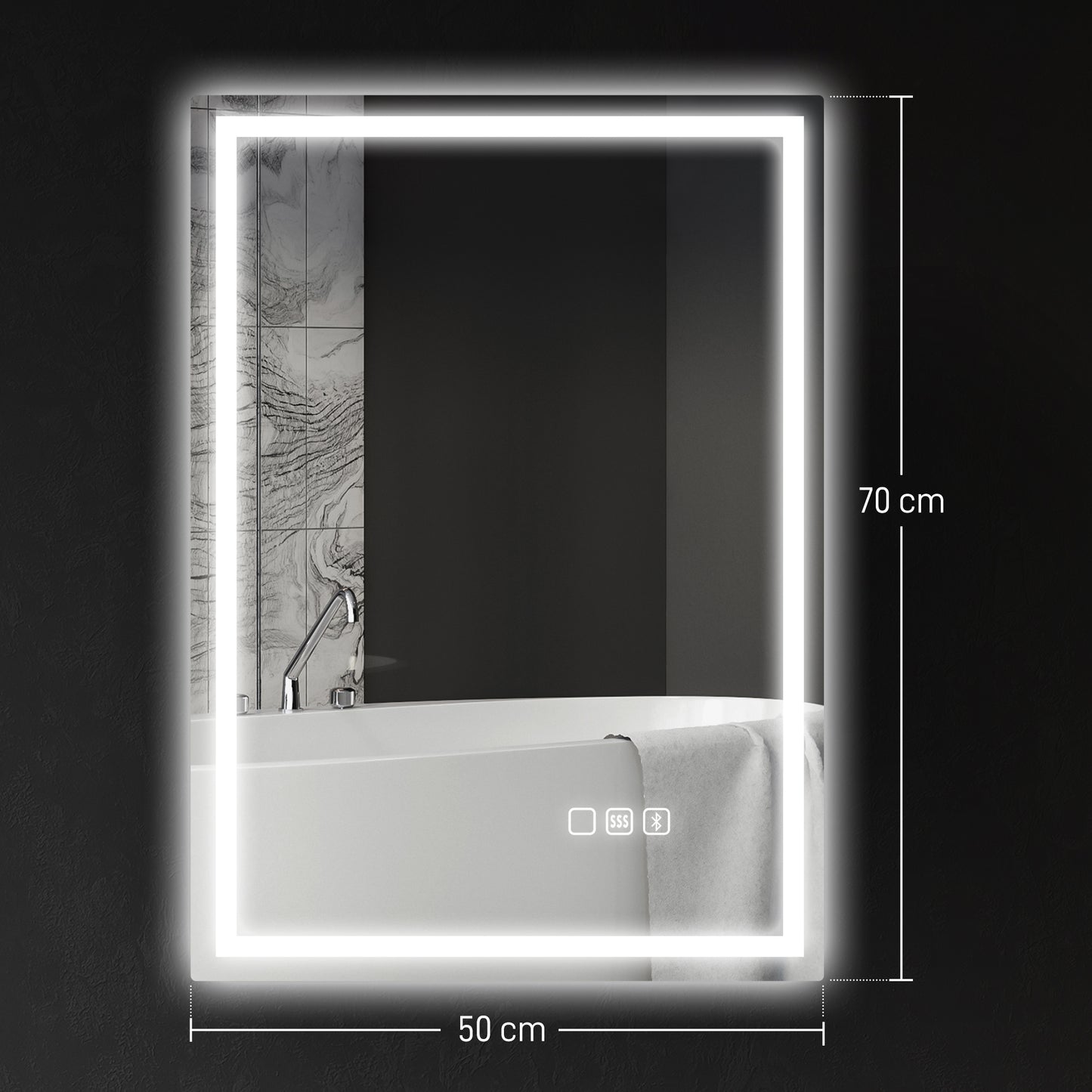 HOMCOM 50 By 70 Cm Anti Fog LED Bathroom Mirror With Bluetooth Silver Tone Edge Lit 240 LED Beads