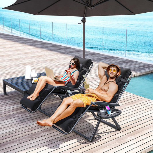 Outsunny Set of Two Reclining Sun Loungers With Cushions Black Outdoor Zero Gravity Patio Chairs
