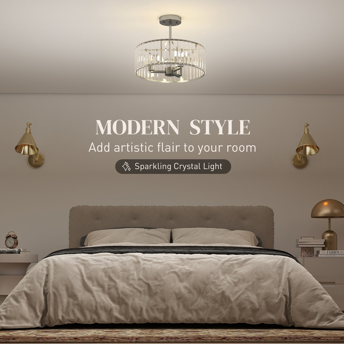 Homcom Crystal Ceiling Light Fixture Semi Flush Mount Modern Chandelier 3 Lights E14 Base Silver Tone Bulbs Not Included