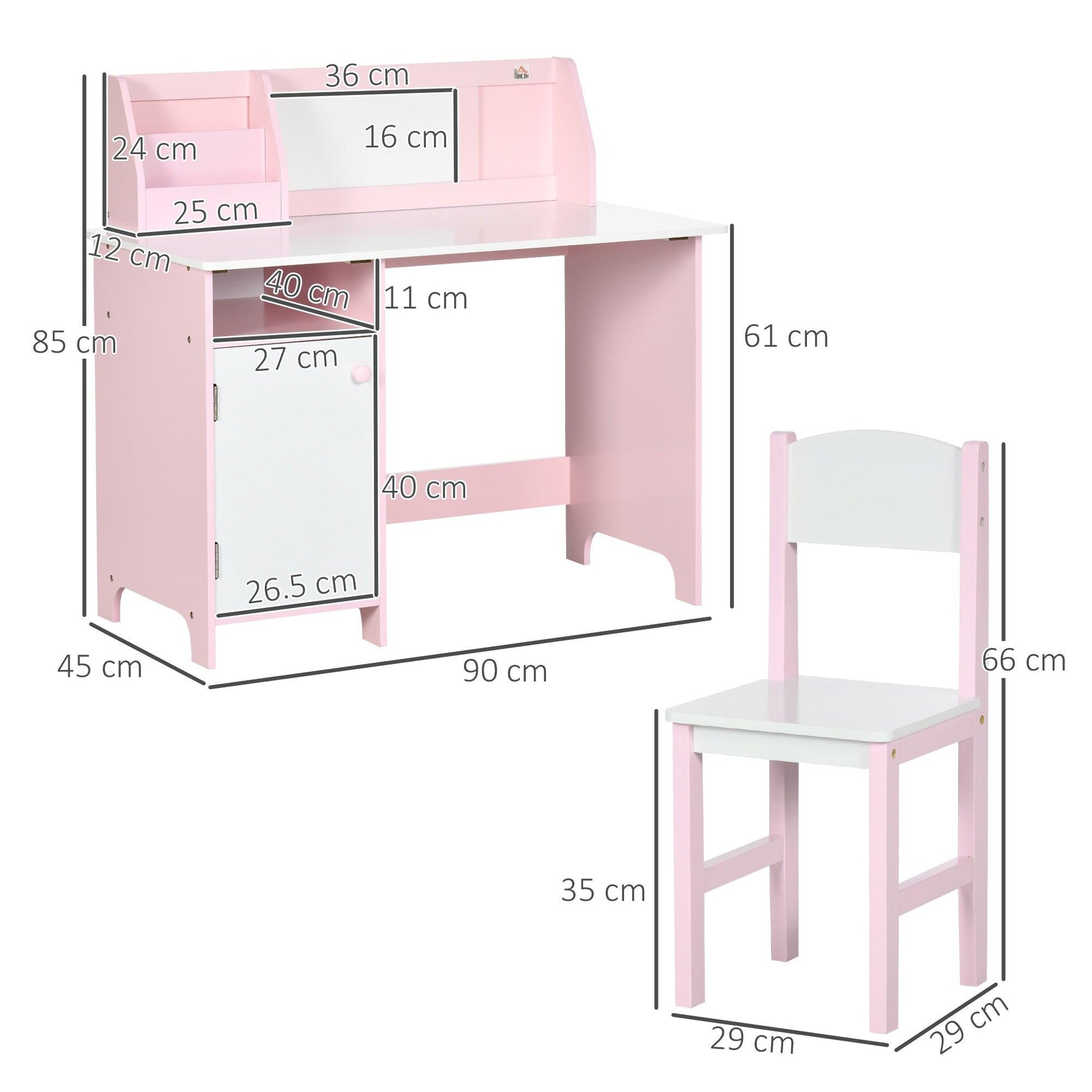 HOMCOM 2 PCs Childrens Table and Chair Set w/ Whiteboard Storage - Pink - ALL4U RETAILER LTD