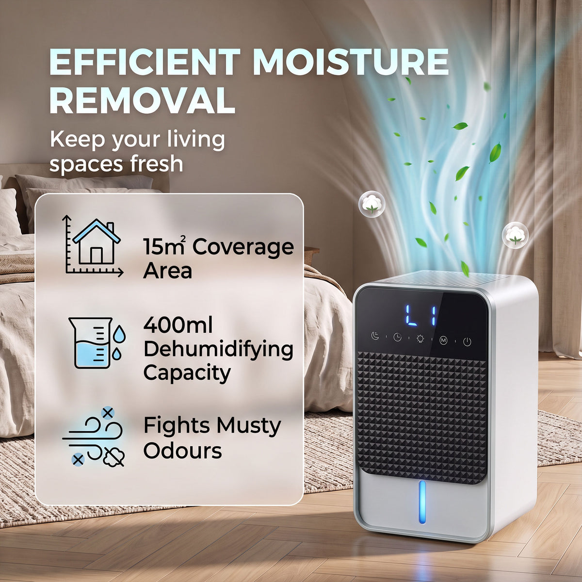 HOMCOM 400mL Daily Small Dehumidifier With RGB Lights, Timer And LED Display