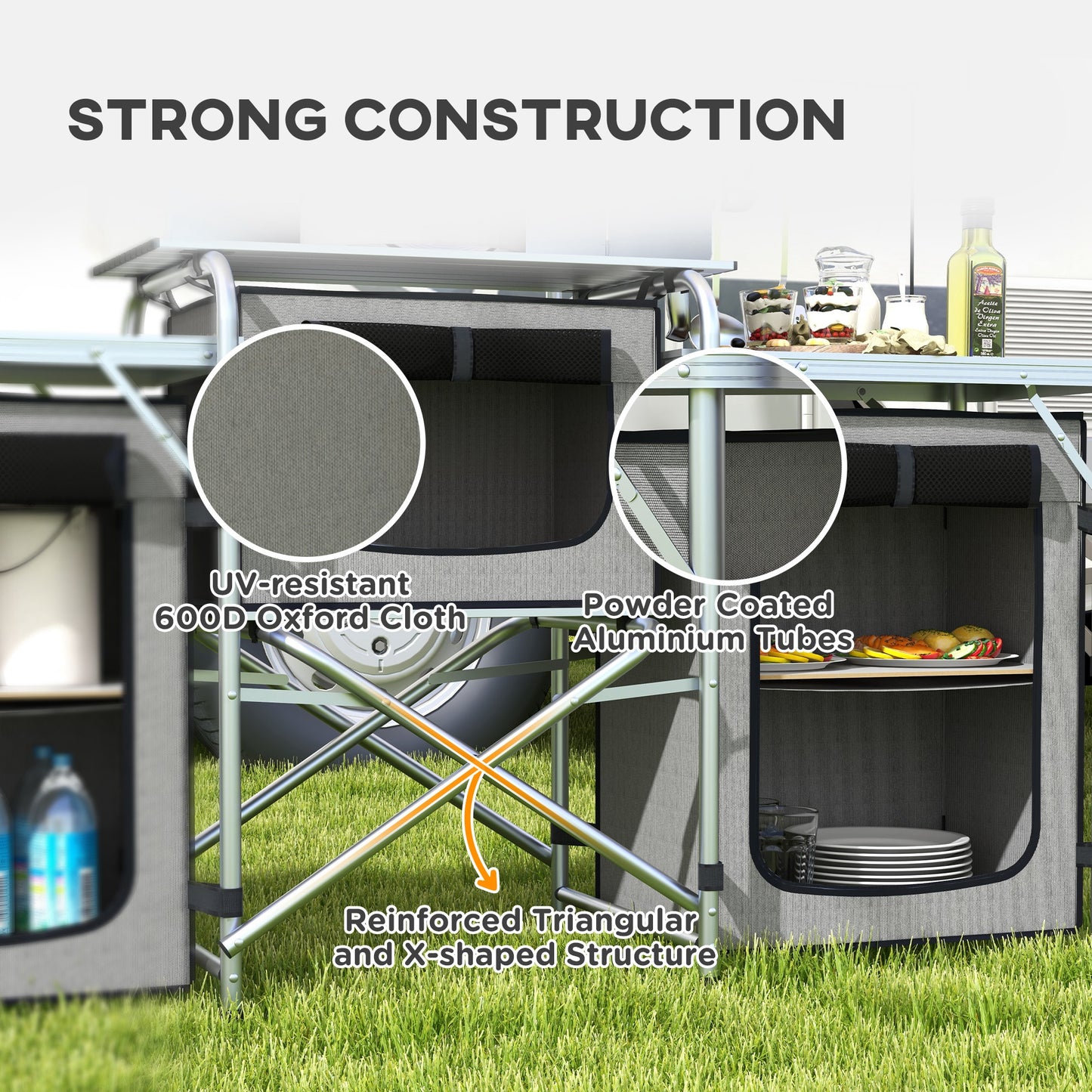 Outsunny Portable Aluminium Camping Kitchen with Windshield & Storage Solutions for BBQ Adventures - ALL4U RETAILER LTD