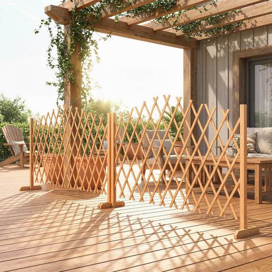 Outsunny 2 Pack Expanding Fence Panels Freestanding Wooden Garden Fence With Stable Feet 180 x 30 x 103 cm Brown