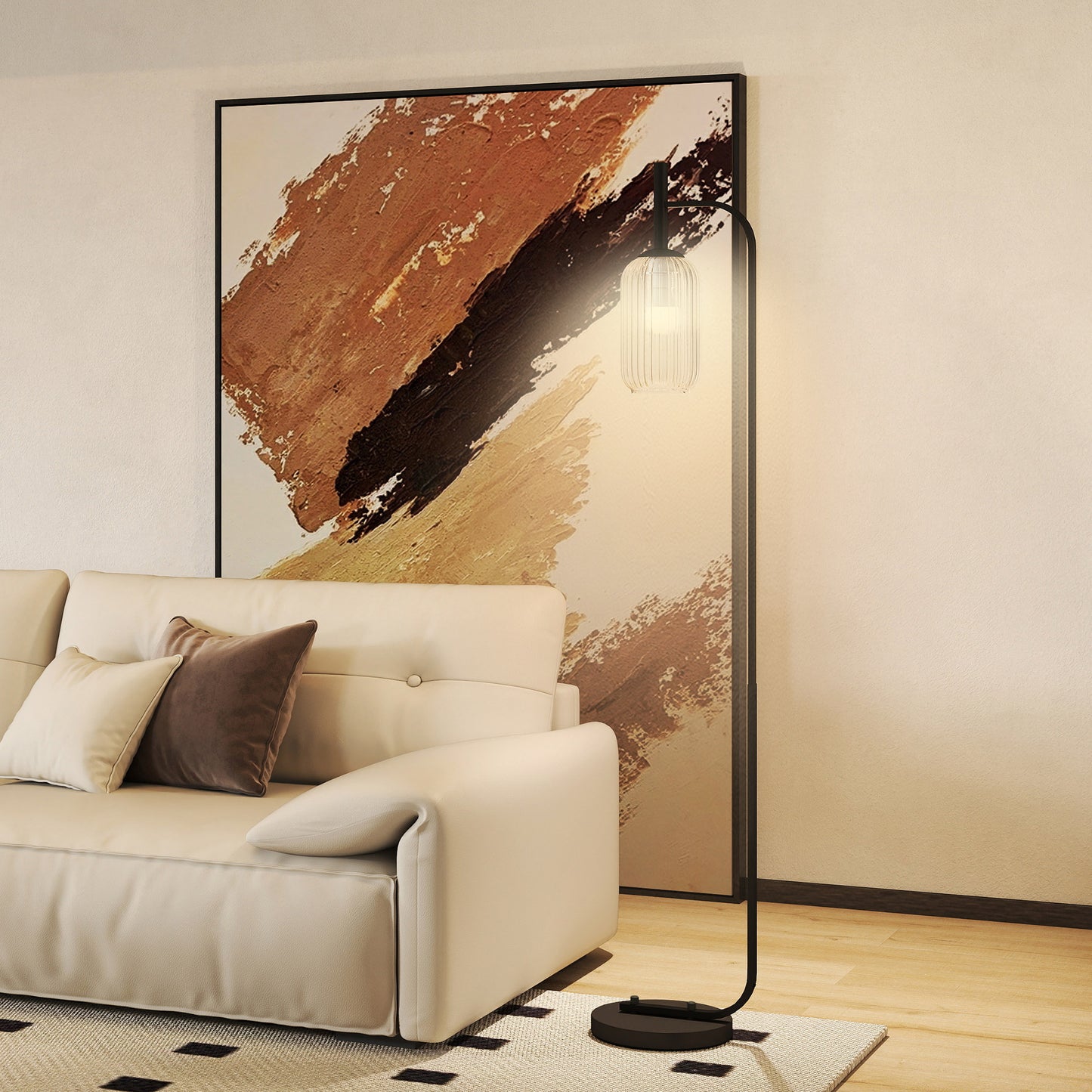 HOMCOM Floor Lamp Glass Shade Modern Standing Lamp With Foot Switch Black Bulb Not Included For Living Room Or Bedroom