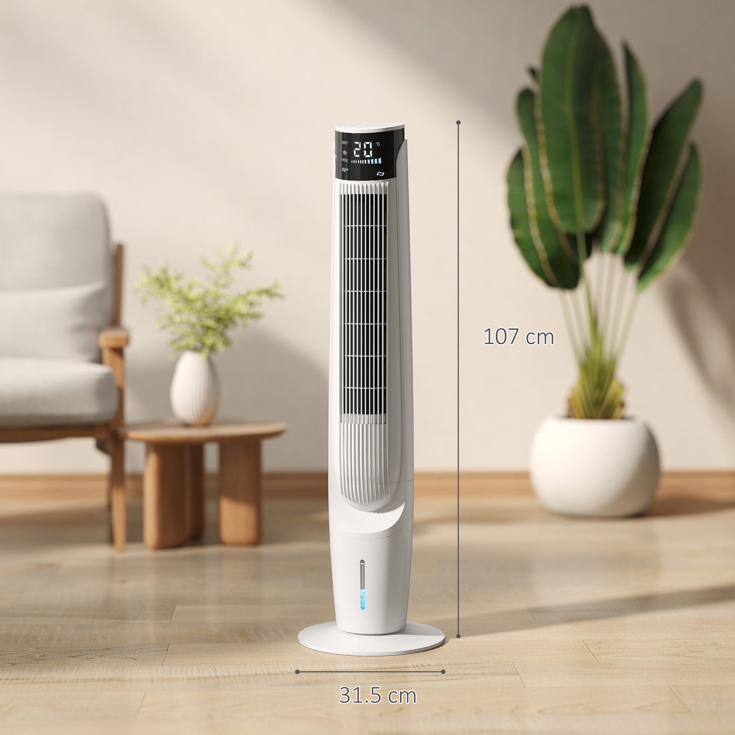 HOMCOM Ice Cooling Air Cooler With LED Display Remote Control Oscillating Fan 3 Speeds 4 Modes 12 Hour Timer White