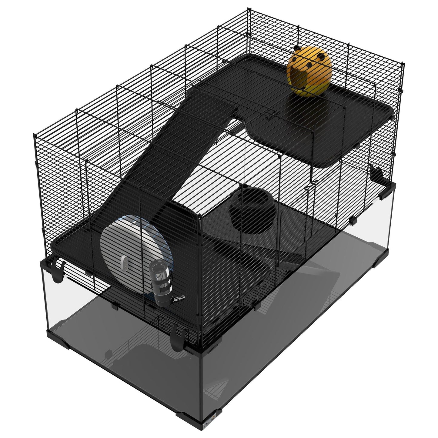 PawHut 3-Tier Hamster Cage with Glass Bottom and Accessories - ALL4U RETAILER LTD