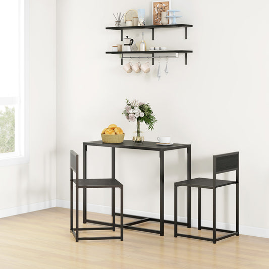 HOMCOM 2 Piece Dining Table and Chairs Set For Compact Kitchens Rectangular Space Saving Steel Frame Black