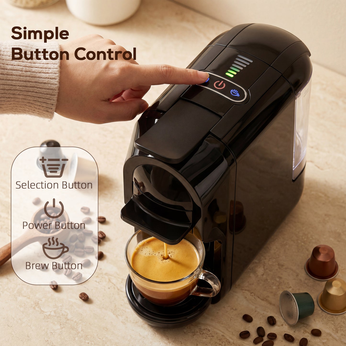 Homcom Semi Automatic Pod Coffee Machine For Nespresso Dolce Gusto Capsules Or Ground Coffee 19 Bar 0.6L