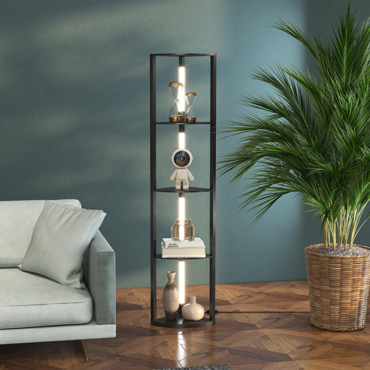 HOMCOM Modern Black Corner Floor Lamp with Dimmable LED Light - ALL4U RETAILER LTD