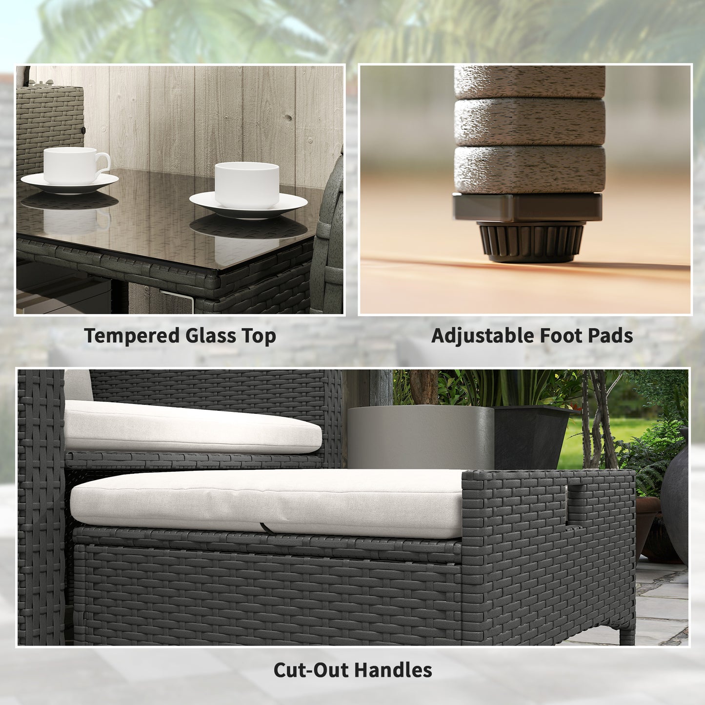 Outsunny Five Piece Rattan Garden Furniture Set With Two Tier Coffee Table And Ottomans Cream White
