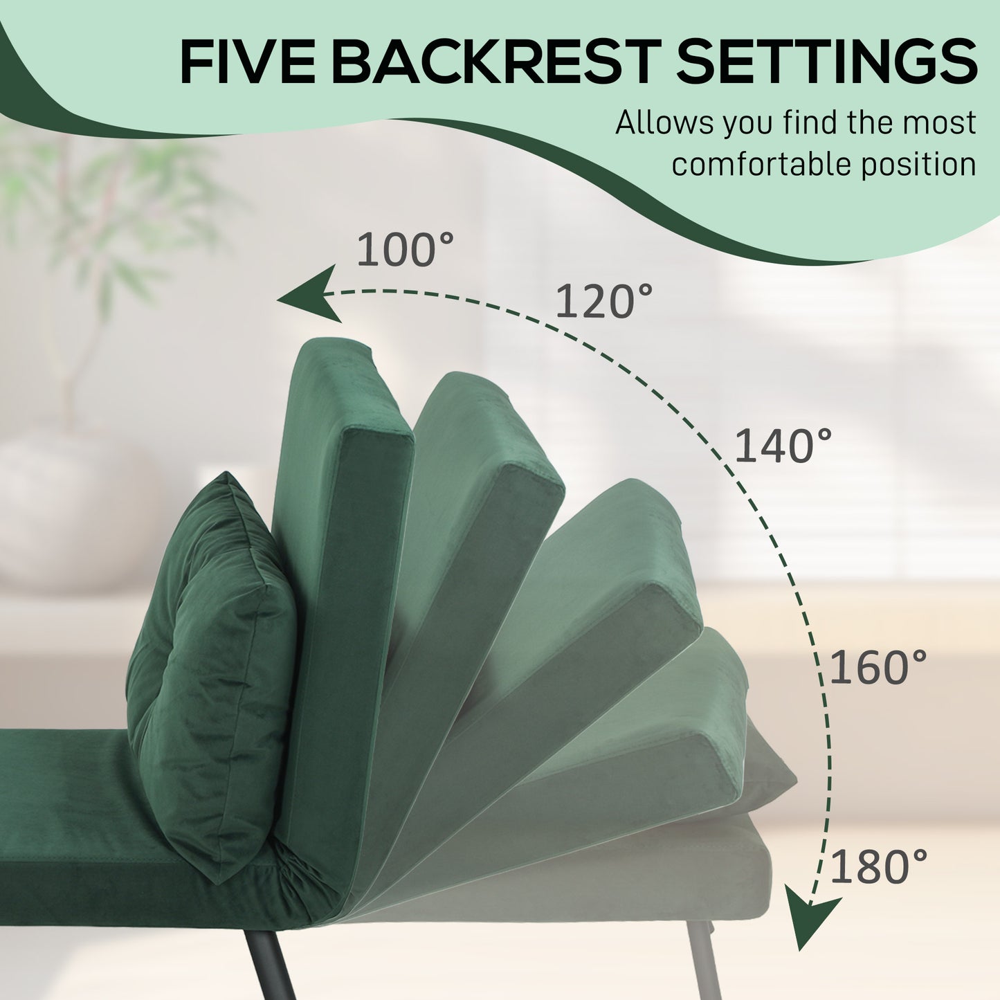 HOMCOM 4-In-1 Velvet-Feel Single Chair Bed With Pillow Green Portable Folding Sofa Bed