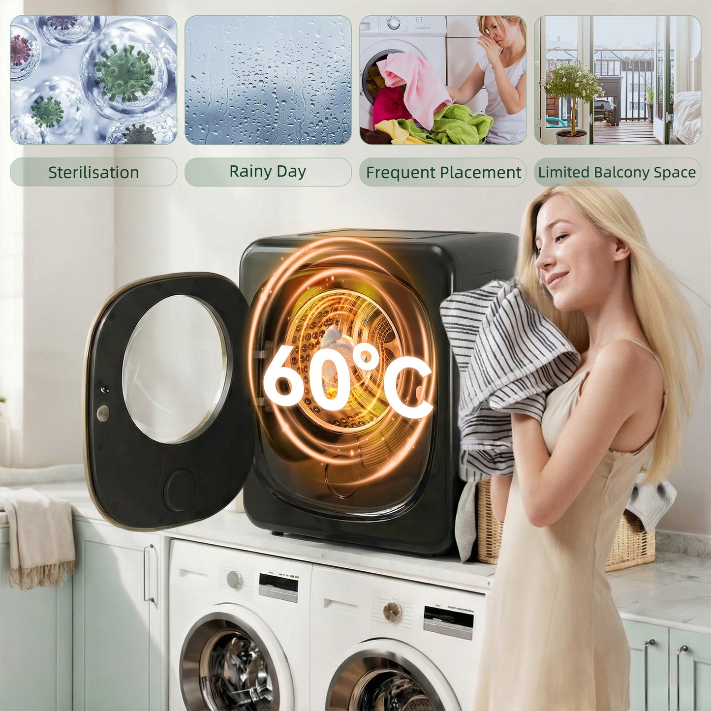 HOMCOM 4kg Vented Tumble Dryer 800W 5 Drying Modes Compact Freestanding Front Tumble Dryer Black