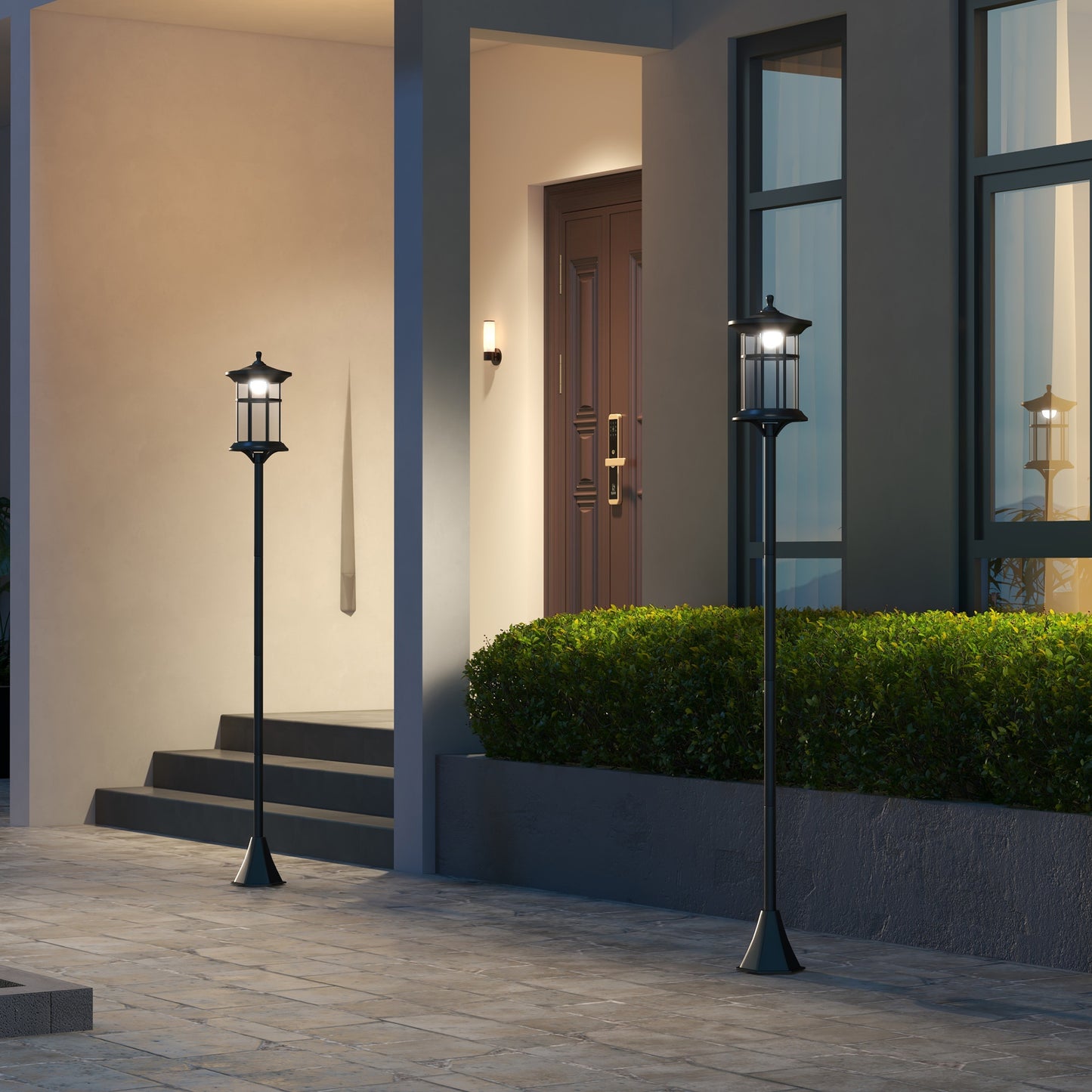Outsunny Set Of Two 1.8m Traditional Style Solar Lamp Posts Black Stainless Steel IP44 Outdoor Garden Lighting 2 Pack
