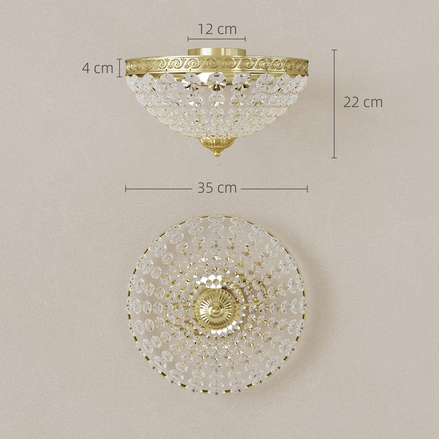 HOMCOM Crystal Chandelier Ceiling Light 168 Octagonal Beads Vintage Two Light Flush Mount Gold Tone For Living Room