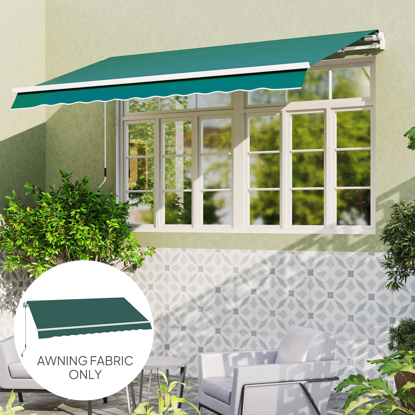 Outsunny Awning Replacement Canopy Water Resistant UPF 50 Sun Shade Cover For 3 X 2.5 M Garden Awning Fabric Only Green