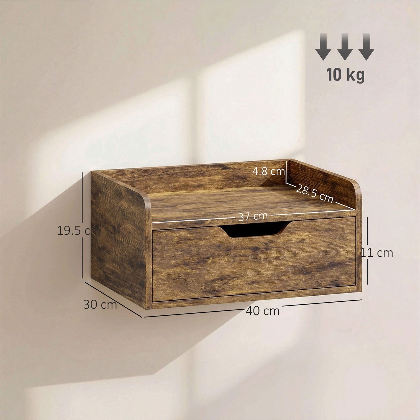 HOMCOM Floating Nightstands Set of 2 Wall Mounted Bedside Tables with Drawers Rustic Brown