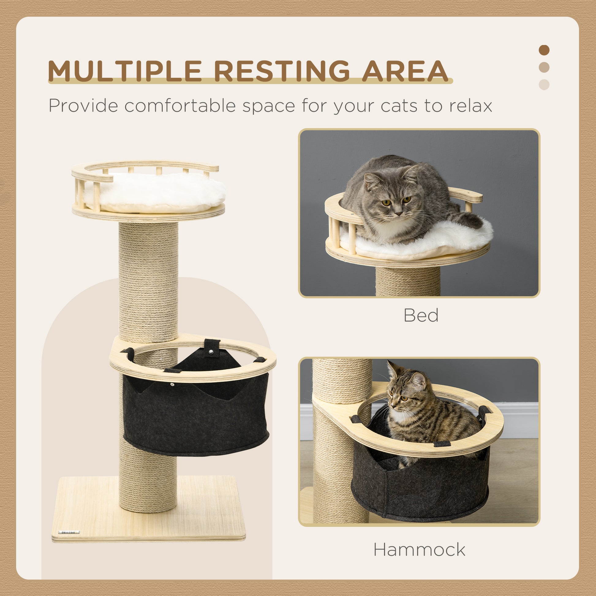 PawHut 84cm Cat Tower with Hammock, Jute Scratching Post, and Cozy Bed for Active Kitties - ALL4U RETAILER LTD