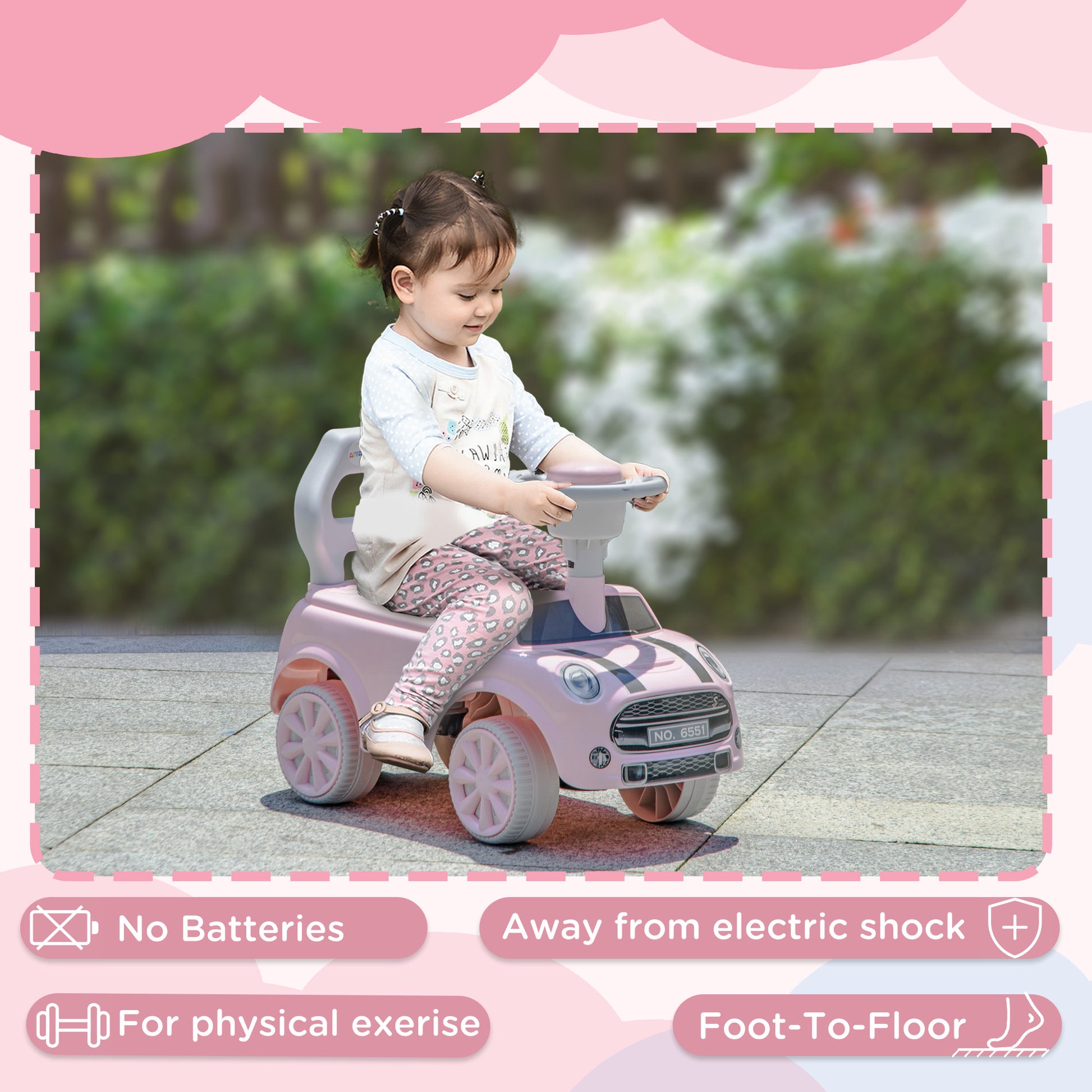 AIYAPLAY Pink Ride-On Car for Toddlers with Air Horn and Safety Features, 18-36 Months - ALL4U RETAILER LTD