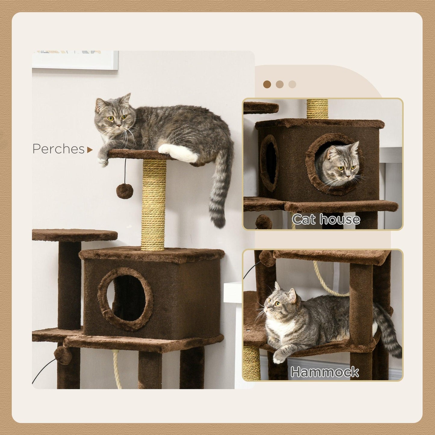 PawHut Cat Tree for Indoor Cats, Modern Cat Tower with Scratching Posts, House - ALL4U RETAILER LTD