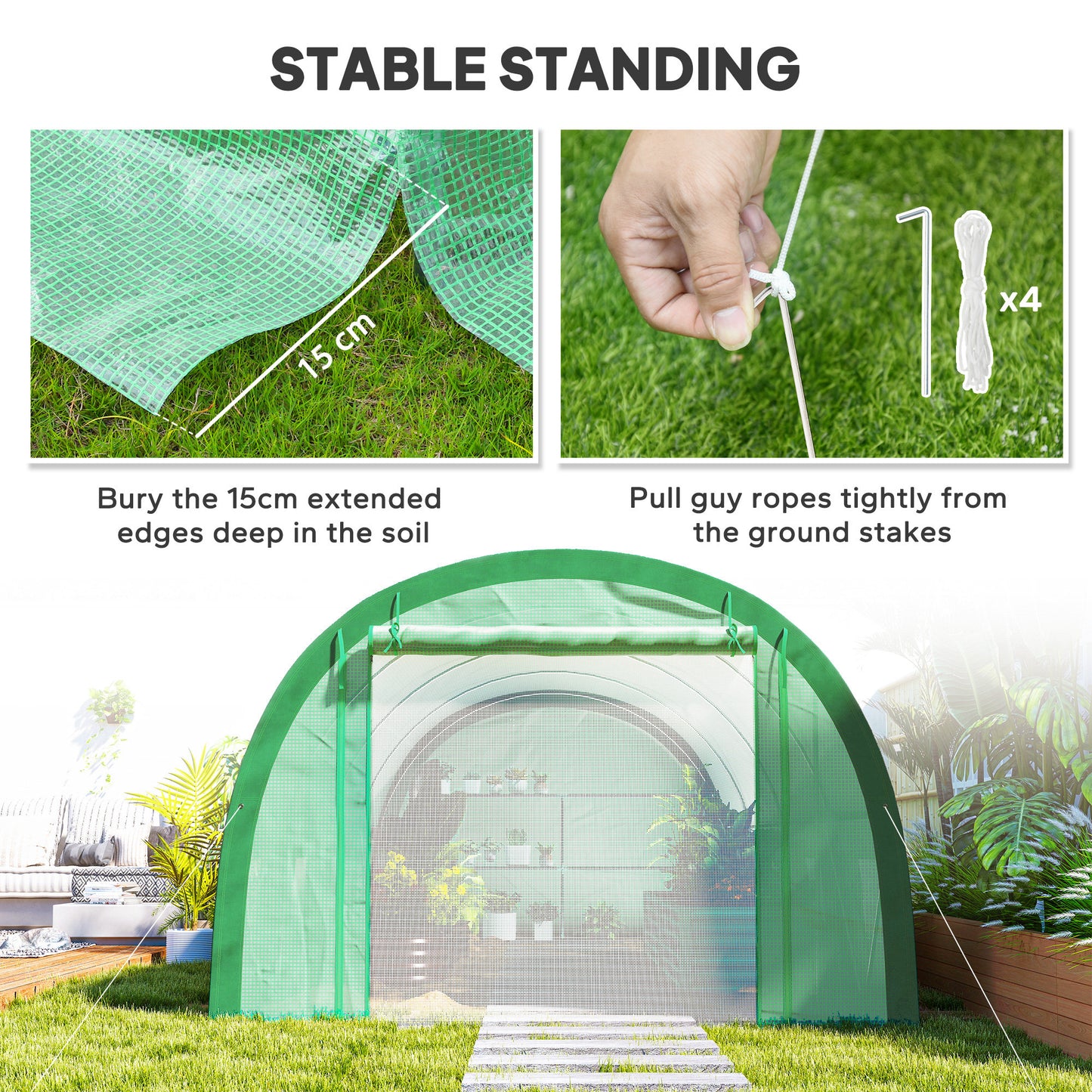 Outsunny 6 X 3m Polytunnel Greenhouse With Upgraded Structure Mesh Door And Windows 15 Plant Labels Green