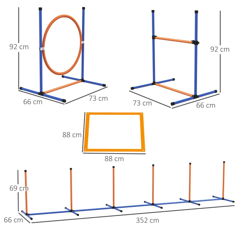 PawHut Dog Agility Equipment Set - 8 Pieces with Weave Poles, Jump Ring, Hurdle, Pause Box, Training Shorts, Bag - Orange - ALL4U RETAILER LTD